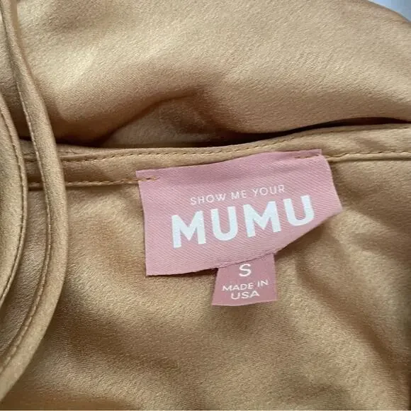 Show Me Your Mumu Samantha Ruffle Wrap Dress True Gold Luxe Satin Small‎ - Picture 10 of 12